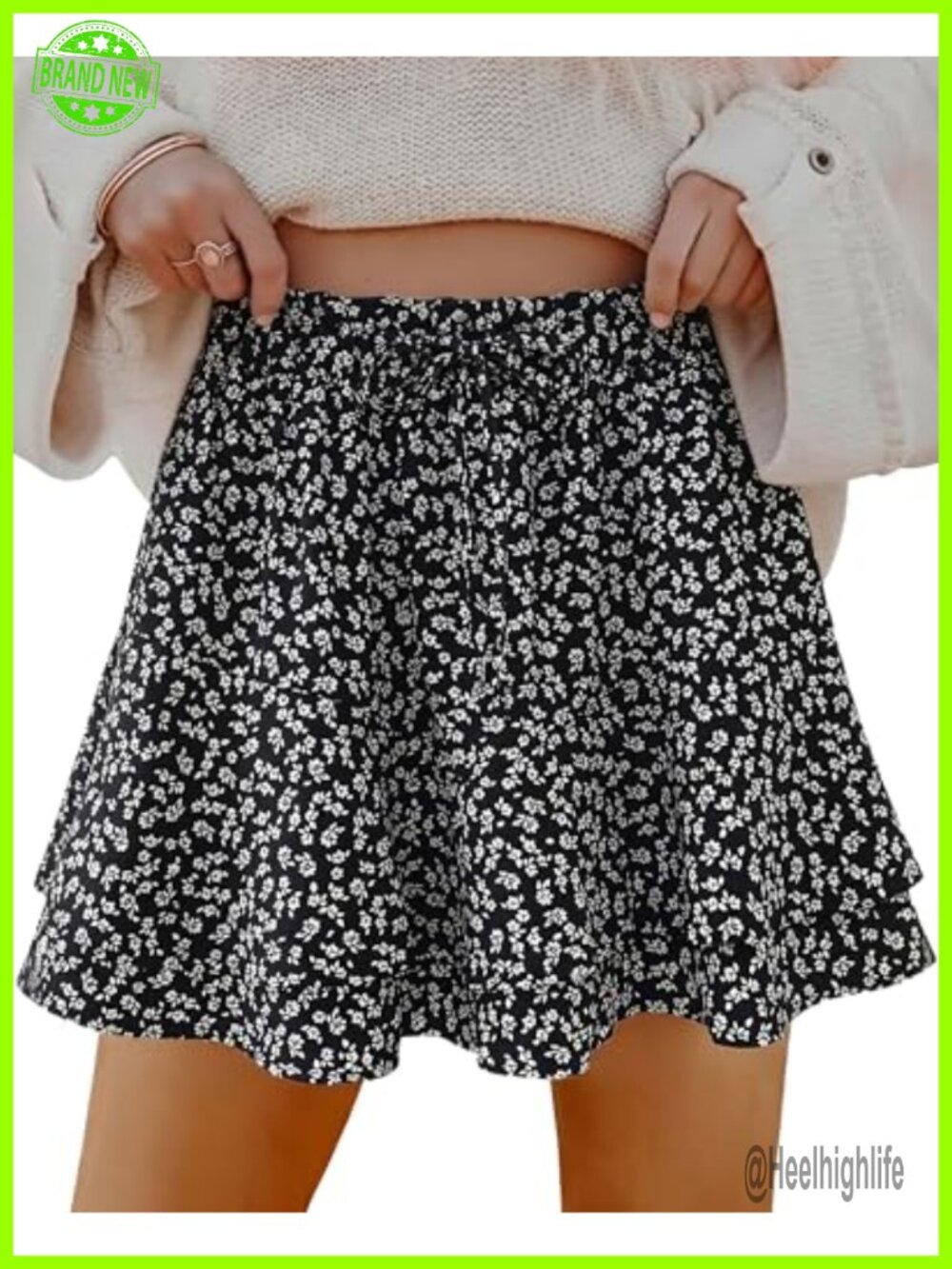 Women Floral Chiffon Mini Skort with Built-in Shorts Ruffle Boho Beach Casual